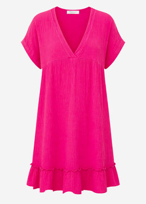 Muslin dress with V-neck - pink