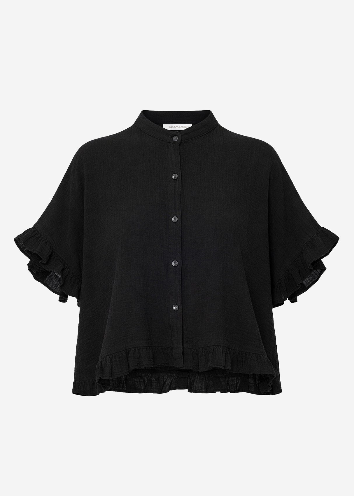 Musselin blouse with ruffled hem - black