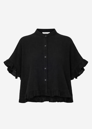 Musselin blouse with ruffled hem - black
