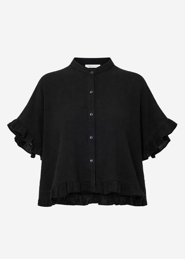 Musselin Bluse mit Rüschensaum - schwarz