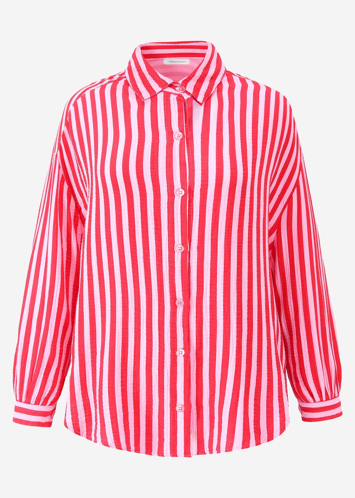 Striped oversize musselin blouse - red -pink