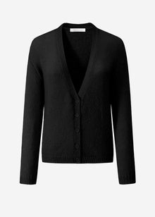 Feinstrick Cardigan mit V-Ausschnitt - schwarz