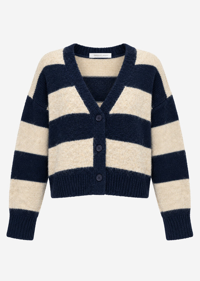 Cardigan with block stripes and V-neck - dark blue
