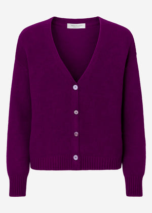 Cardigan with V -neck and button placket - Plum