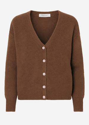 Cardigan mit V-Ausschnitt und Knopfleiste - braun