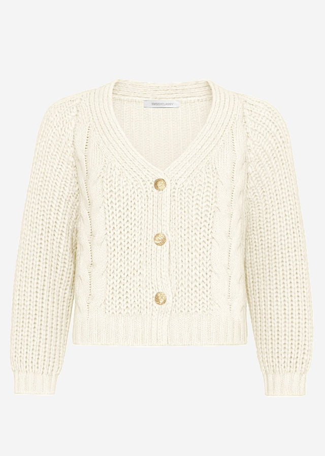 Cable knit cardigan with button placket - beige