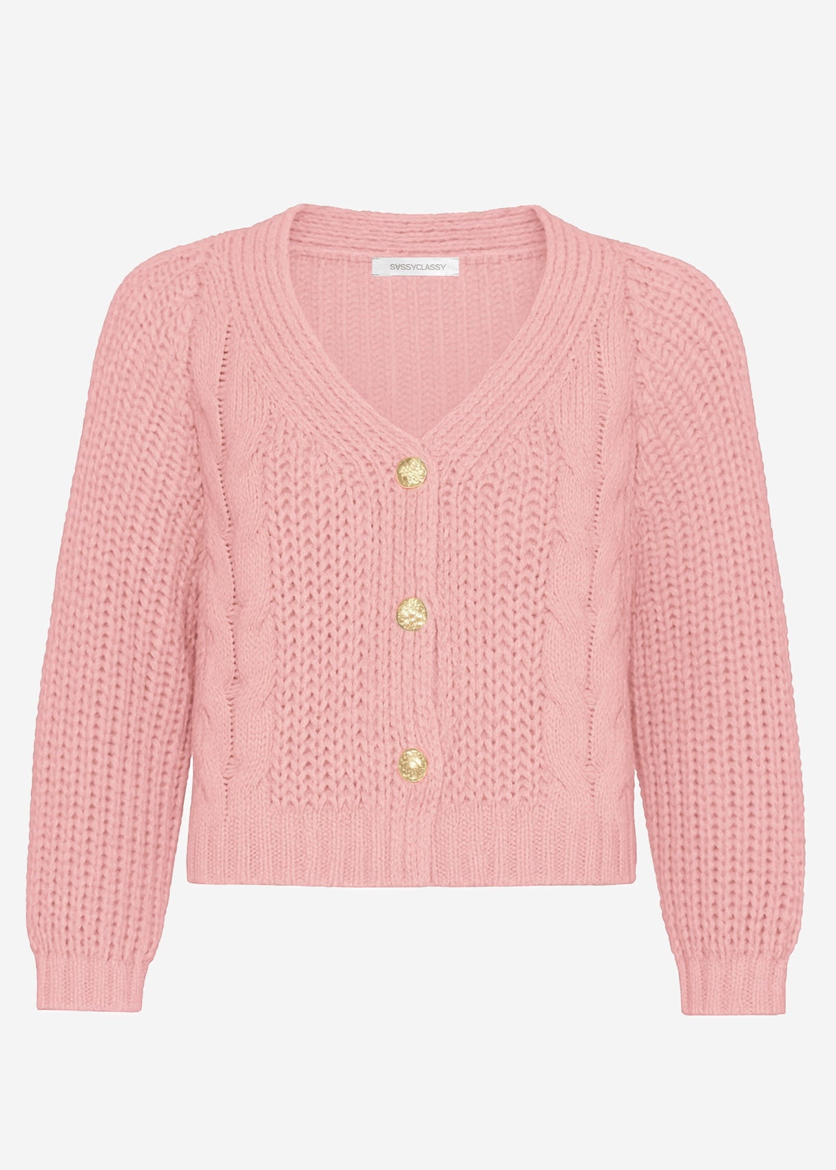 Card -brick cardigan with button placket - powder pink