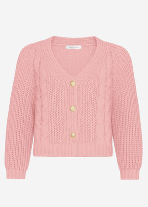 Card -brick cardigan with button placket - powder pink