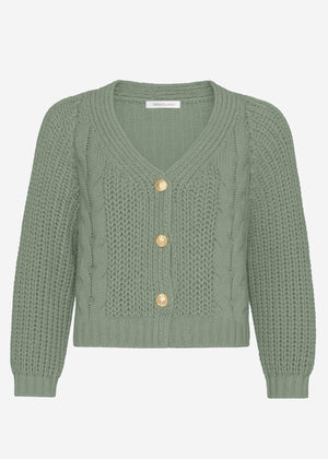 Cable knit cardigan with button placket - sage green