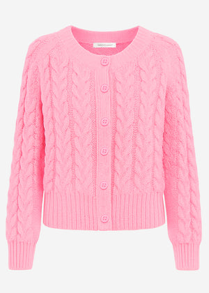 Zopfstrick-Cardigan mit Rundhalsausschnitt - pink