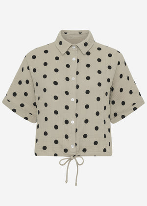 Blouse with drawstring and dots - taupe