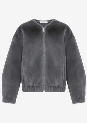 Faux fur bomber jacket - gray