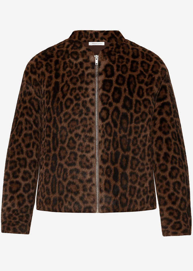 Faux fur bomber jacket with leopard print - brown