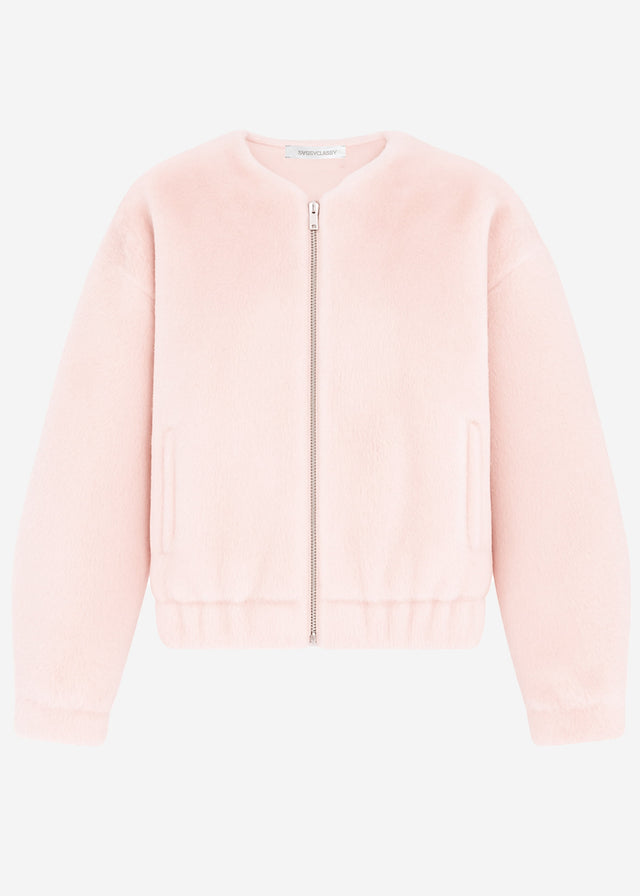 Bomberjacke aus Fellimitat - rosa
