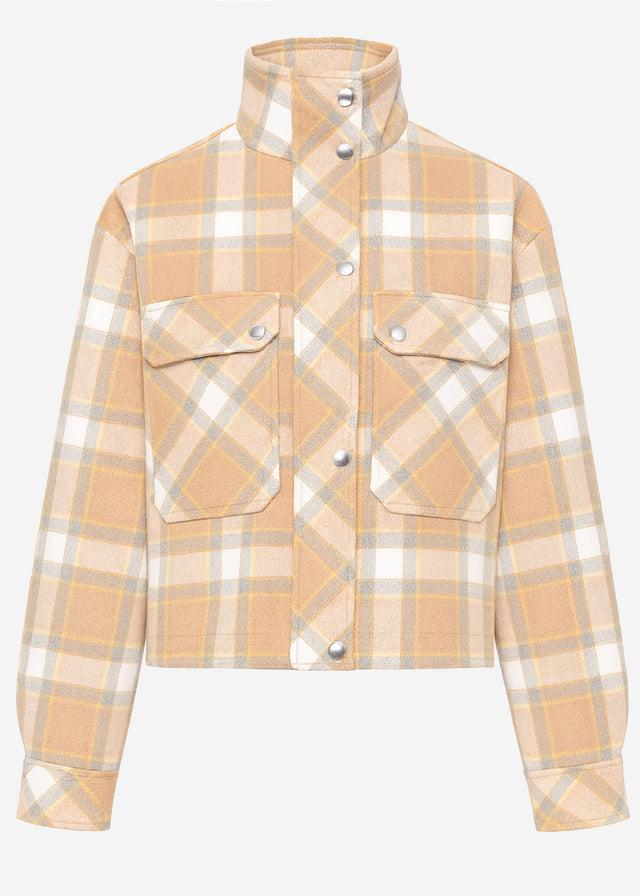 Short oversized jacket with checked pattern - beige