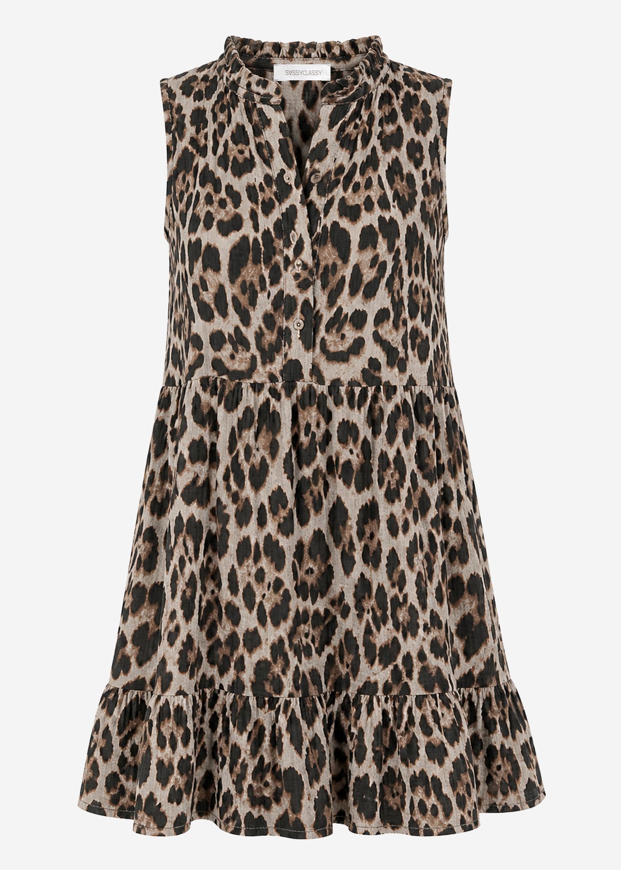 Smart Musselin dress with ruffles and Leo -Print - gray