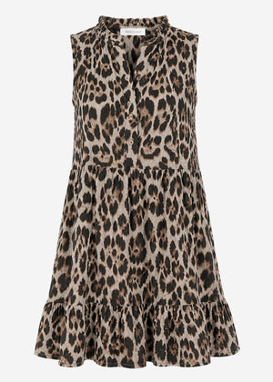 Smart Musselin dress with ruffles and Leo -Print - gray