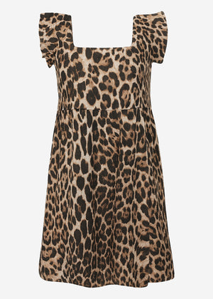 Musselinkleid with Leo -Print - beige