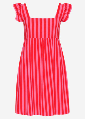 Striped Musselinkleid - Pink
