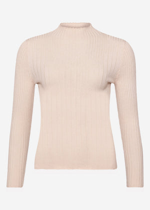Rib knitting sweater with stand -up collar - beige