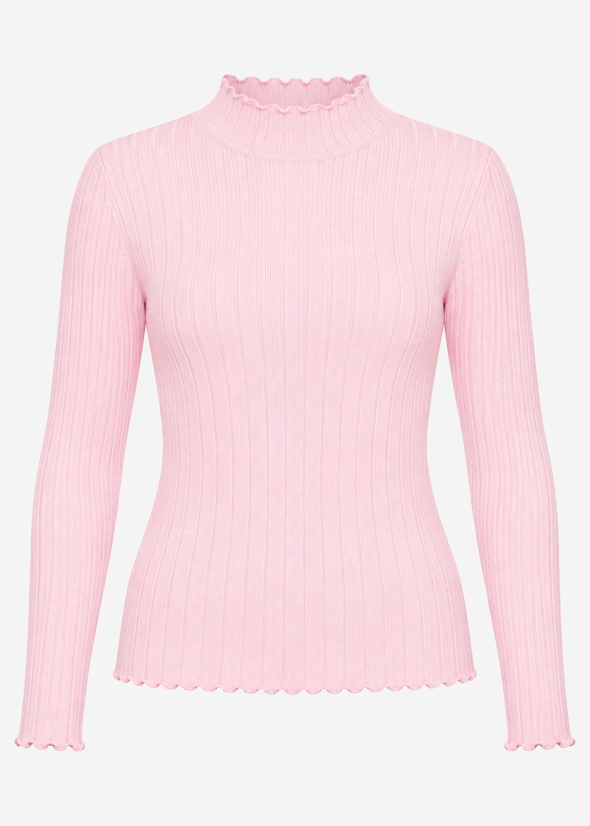 Rippstrickoberteil mit Stehkragen - rosa