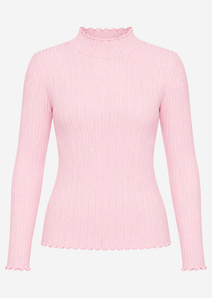 Rippstrickoberteil mit Stehkragen - rosa