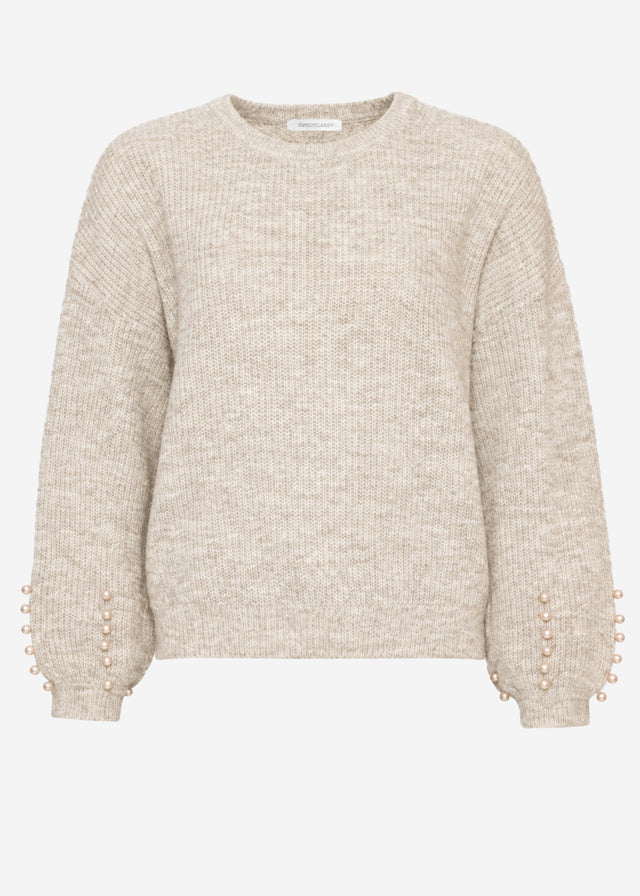 Pullover mit Perlendetails - beige