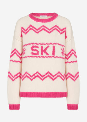 Knitting sweater in ski design - off-white Pink