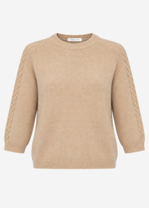 Strickoberteil mit Zopfmuster-Detail - beige