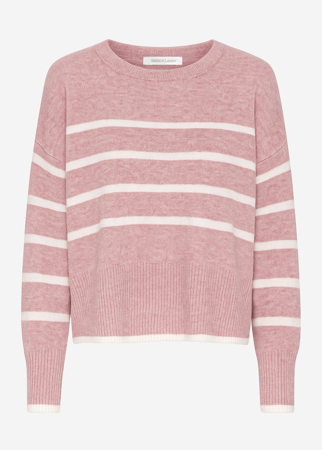 Gestreifter Strickpullover mit Seitenschlitzen - altrosa