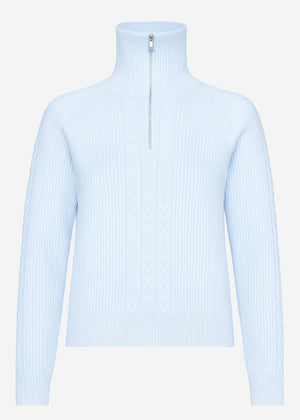 Sweater with zipper on the collar - light blue