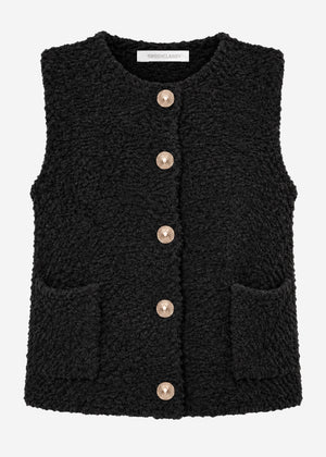 Bouclé-Weste mit Taschen - schwarz