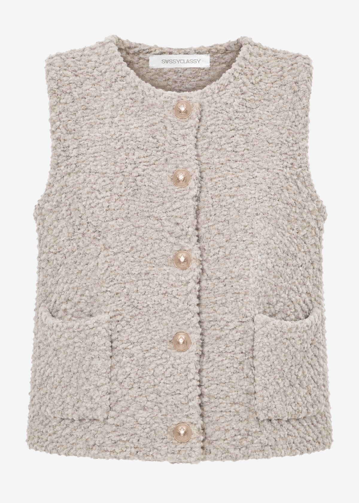 Bouclé-Weste mit Taschen - greige