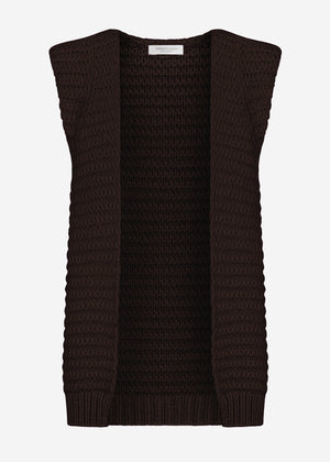Long sleeveless knit vest with structured shoulders - brown