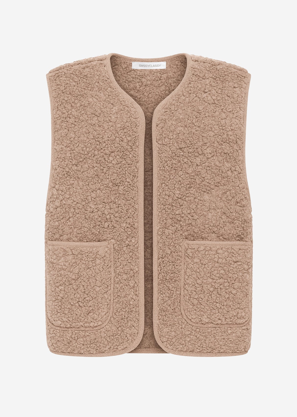 Teddy vest with pockets - taupe