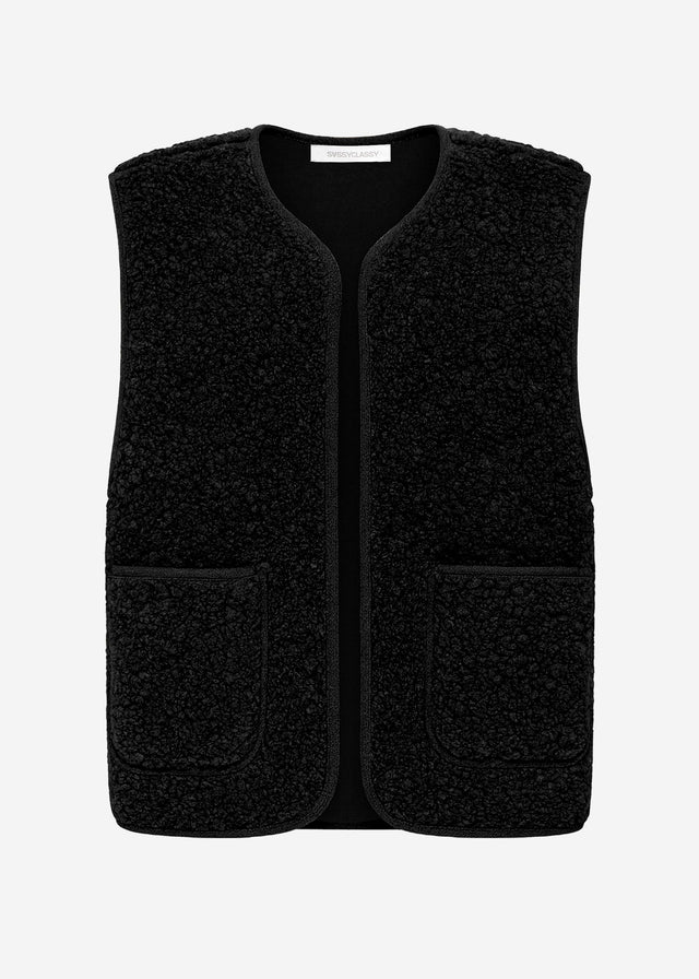 Teddyweste mit Taschen - schwarz