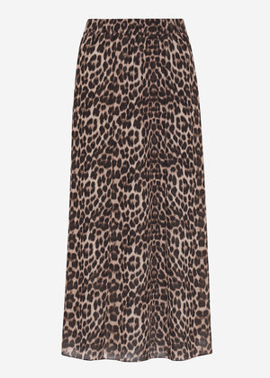 Long chiffon skirt with leopard print - beige
