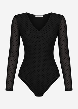 Long sleeved body with polka dot - black