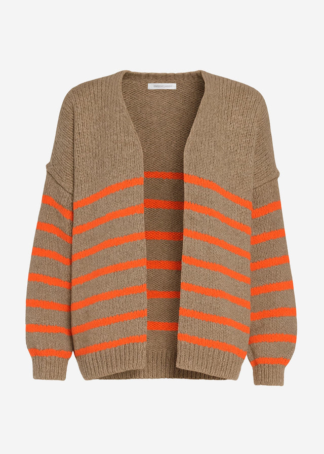 Striped cardigan with exposed seams - beige