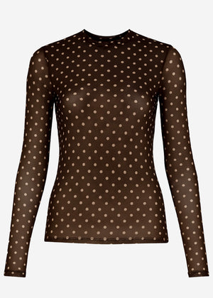 Mesh long-sleeved shirt with dots - black