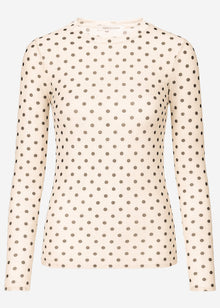 Mesh long-sleeved top with polka dots - beige