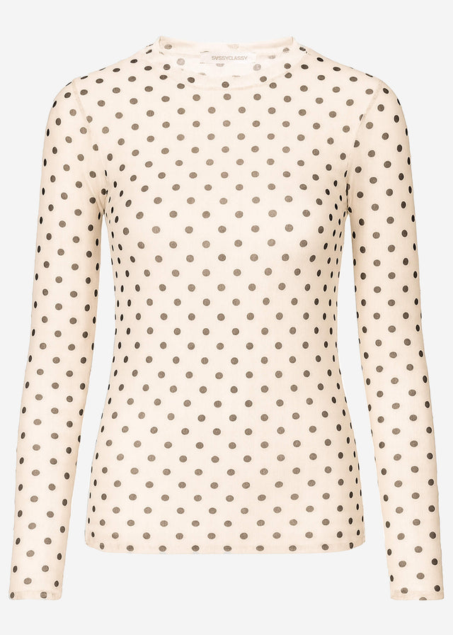 Mesh long-sleeved top with polka dots - beige