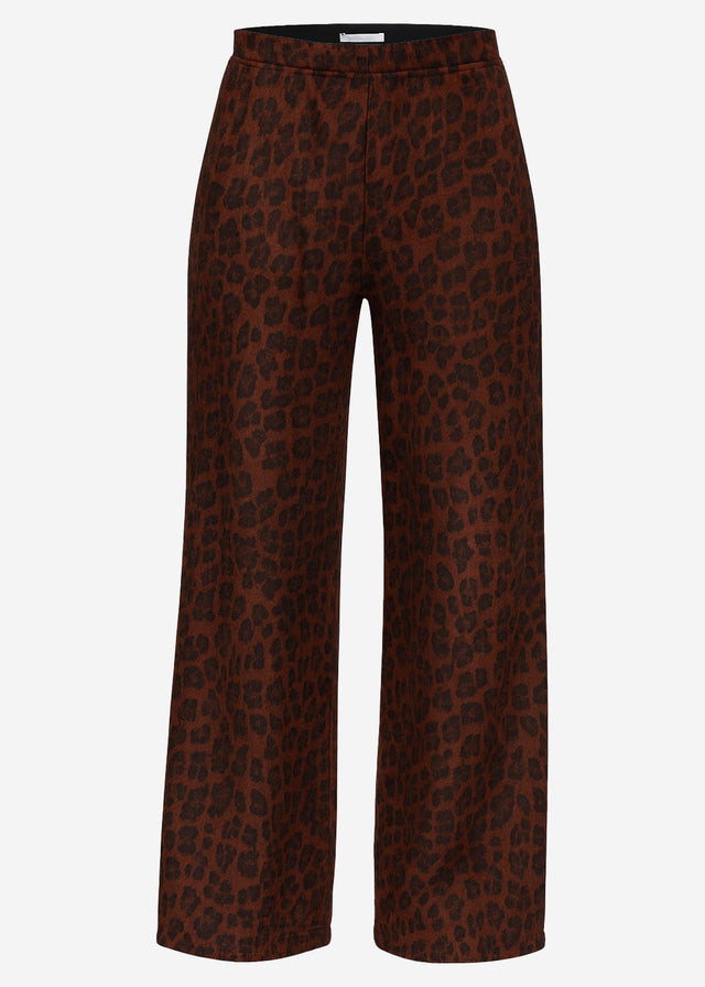 Weite Jerseyhose mit Leo-Print - braun