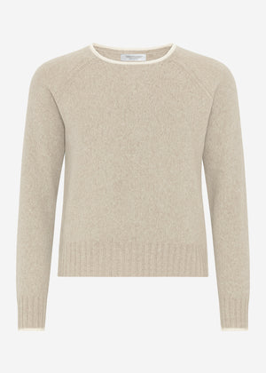 Sweater with contrasting trim and cashmere blend - beige