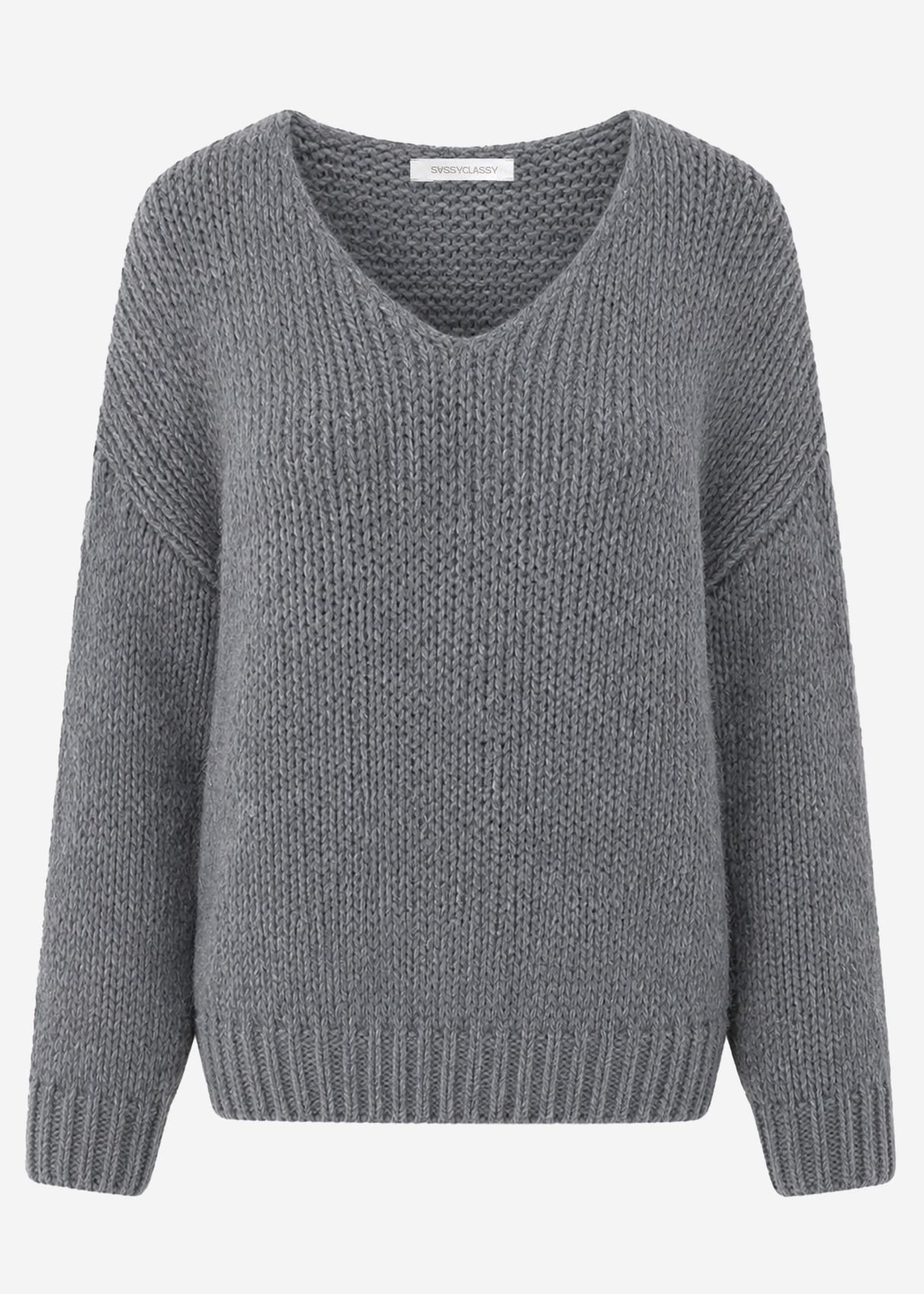 Oversize Pullover mit V-Ausschnitt - dunkelgrau