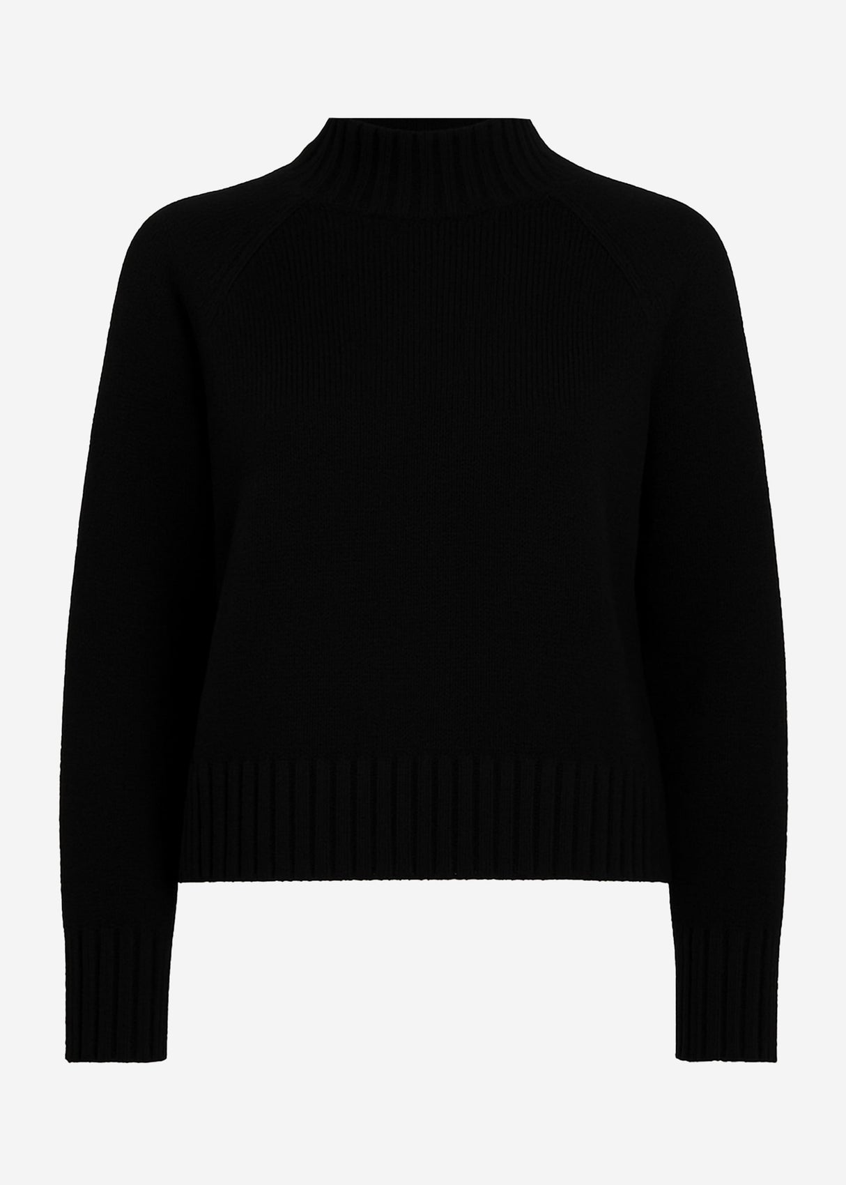 Sweater with stand-up collar and sleeve slits - black