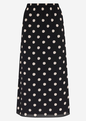 Long chiffon skirt with polka dot print - black