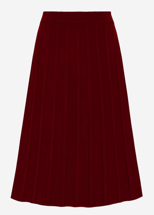 Plissierter Strick-Midirock - burgundy
