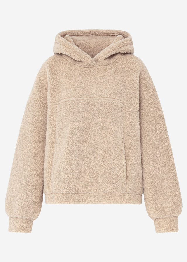 Oversized hooded teddy sweatshirt - beige brown