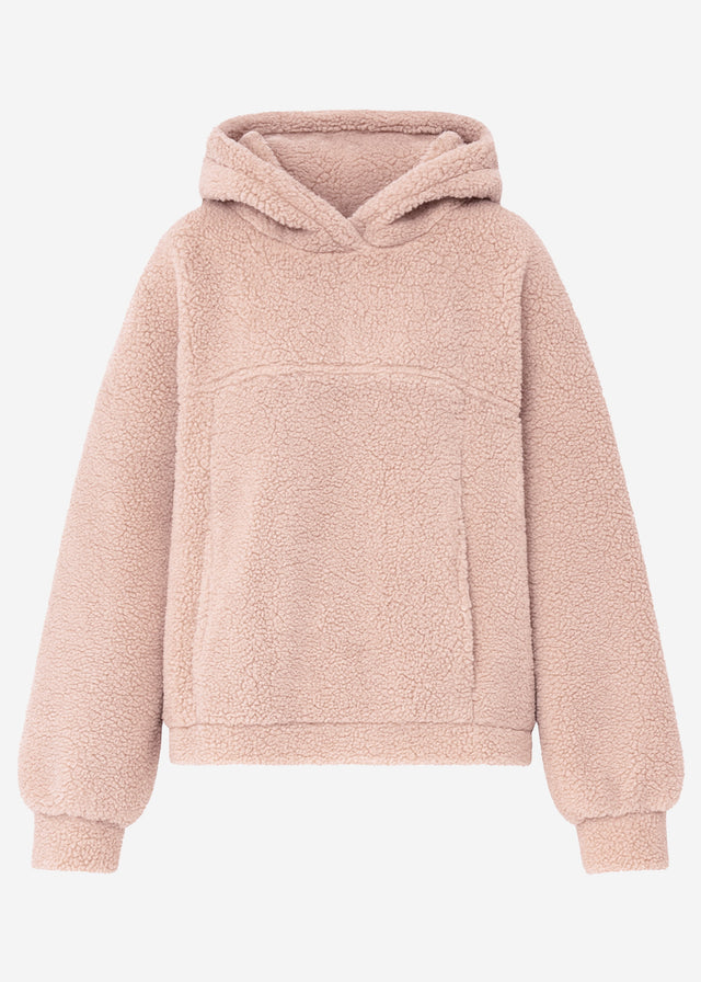 Oversized hooded teddy sweatshirt - rose